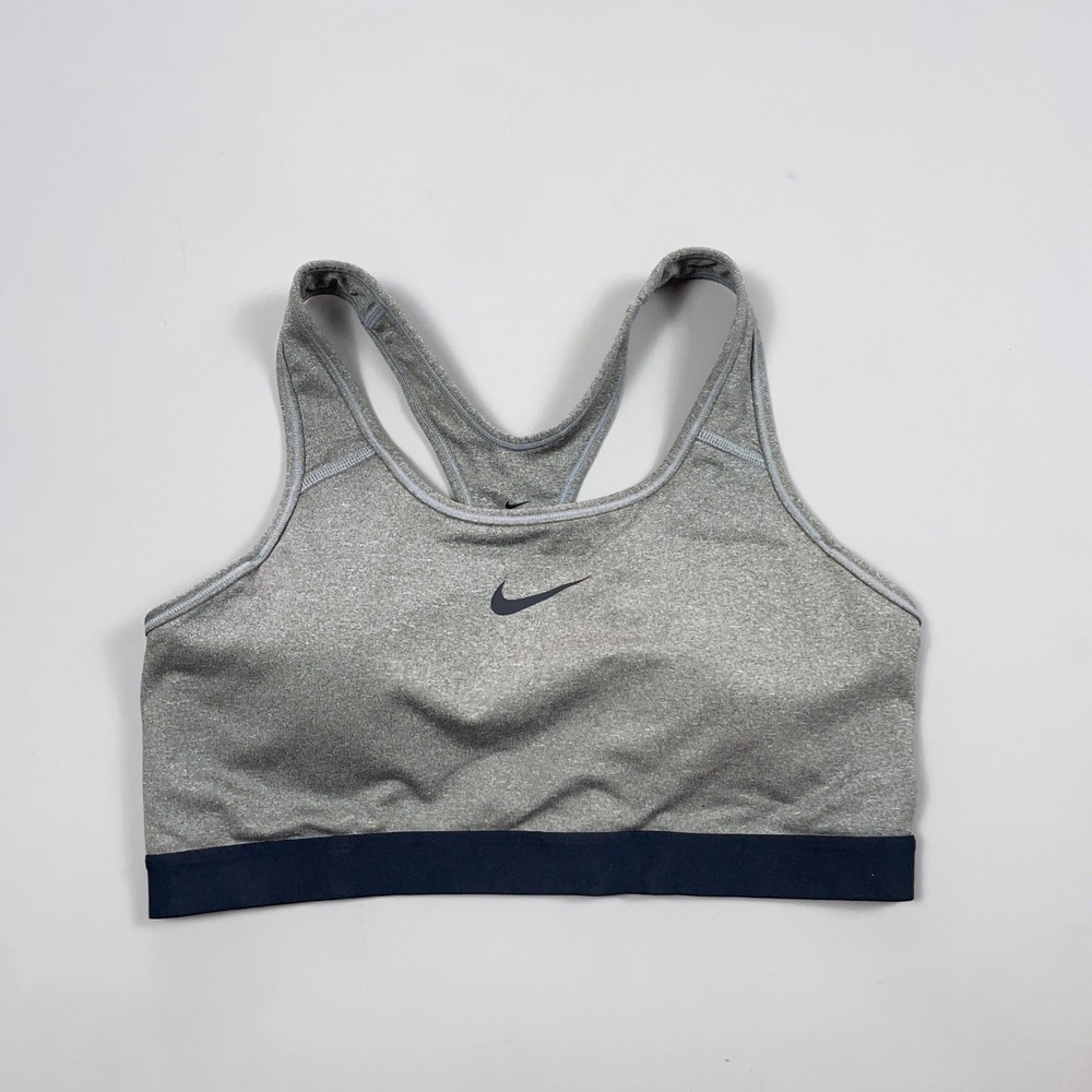 Nike Dri-FIT Racerback Sports Bra Gray Navy Blue Athletic Gym Top XL